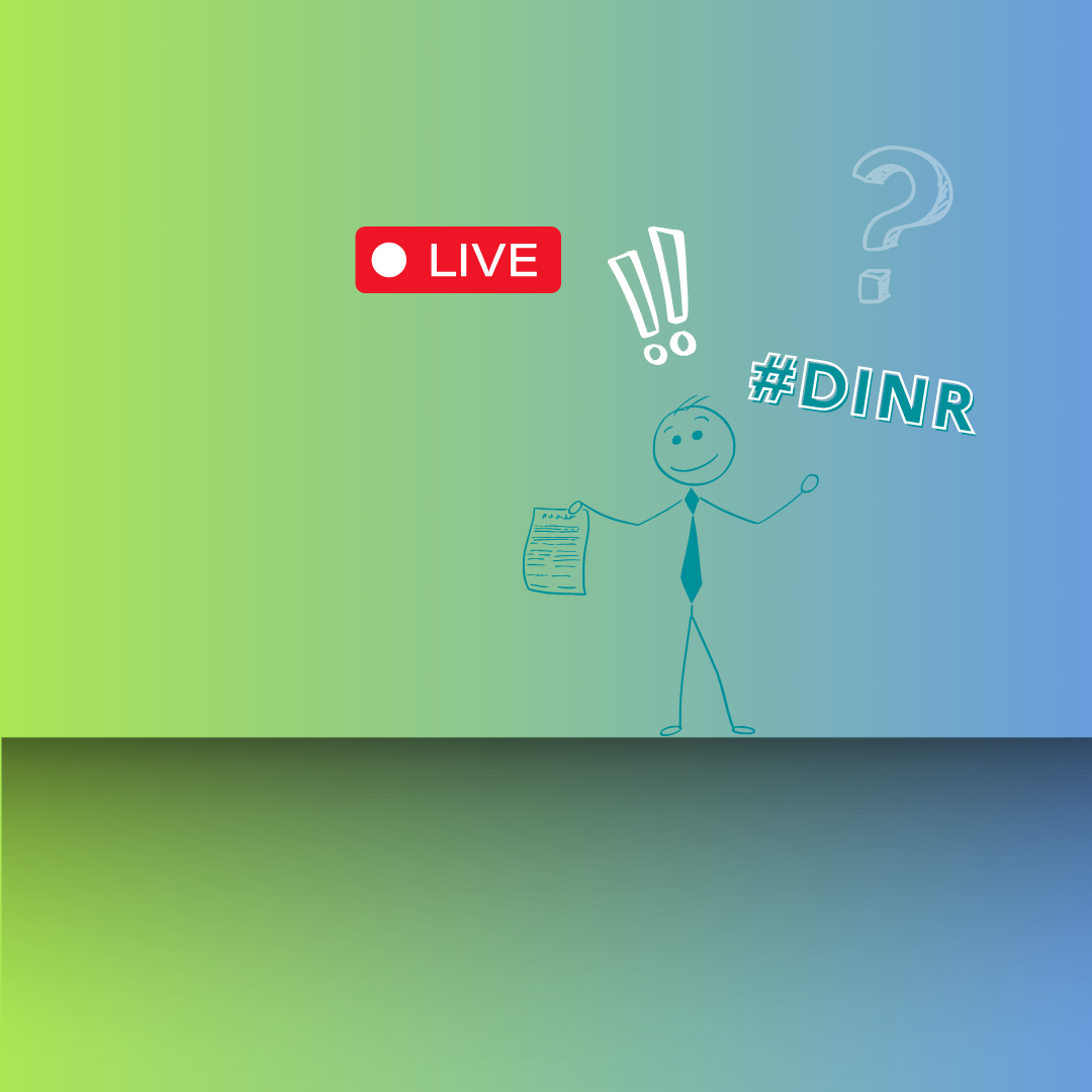Live YouTube, image représentant un bonhomme tenant dans sa main une feuille, avec un point d'interrogation et 2 points d'exclamation, #DINR